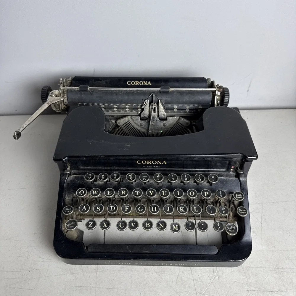1930's Corona Standard Flat Top Glossy Black Typewriter UNTESTED For Parts